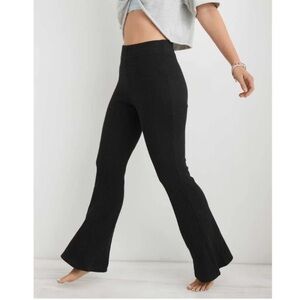 Aerie Black Waffle Knit Flared Pants